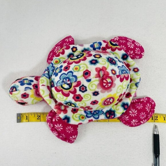 Douglas Cuddle Toy Sea Turtle Tortoise Plush 12” Pink Flower Peace Sign Colorful - Picture 4 of 8